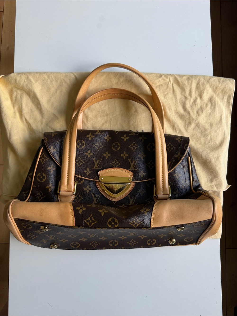 Louis Vuitton Brown Monogram Satchel with Natural Vachetta Handles